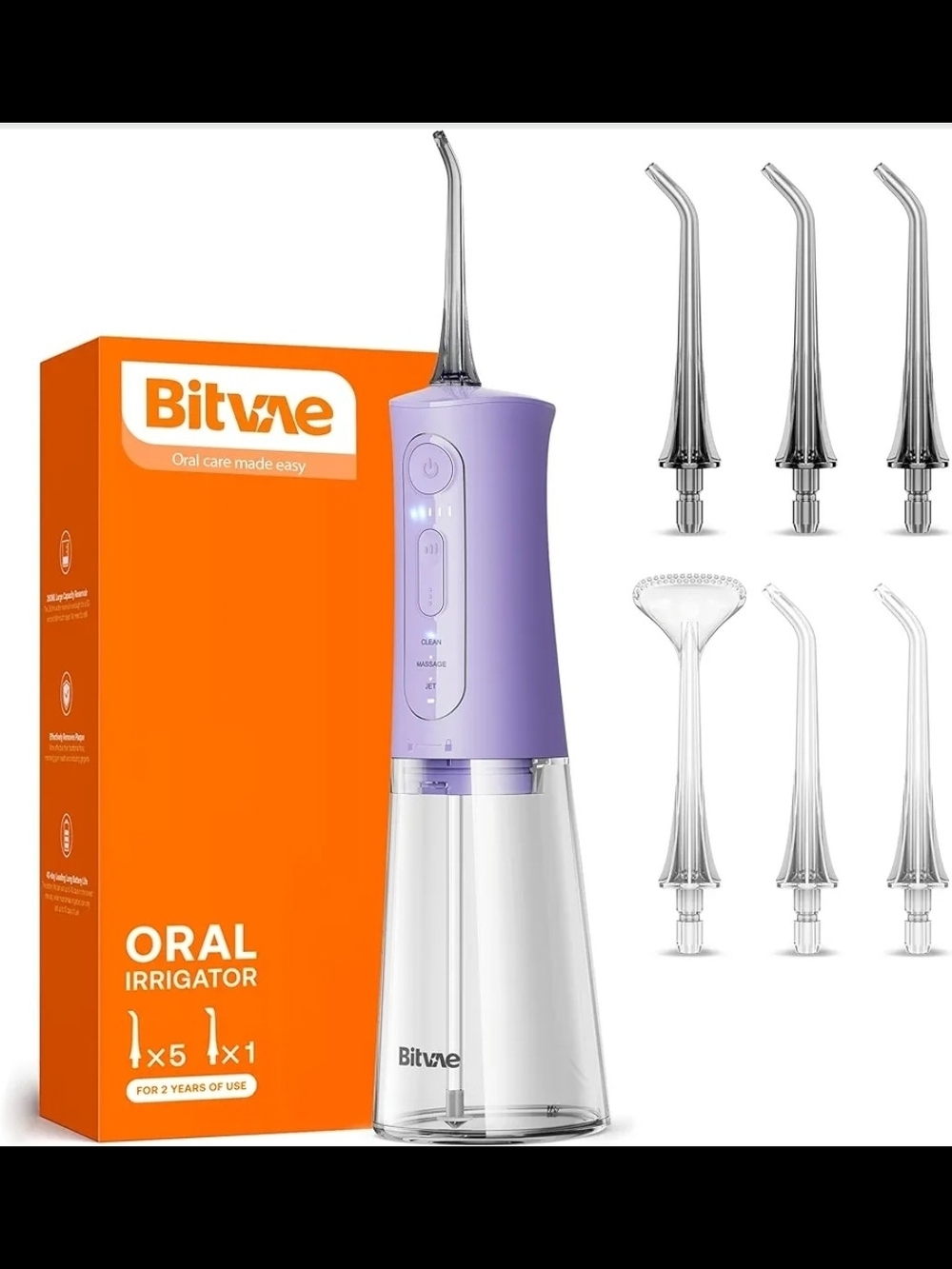 Bitvae Portable Water Dental Flosser, IPX7 Waterproof Oral Irrigator - Lavender